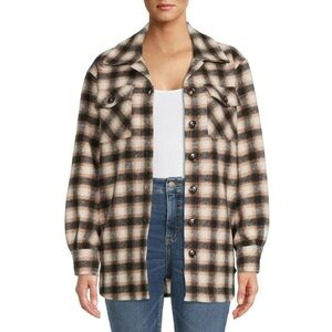 Time & True brown Plaid Brushed fleece shacket XL